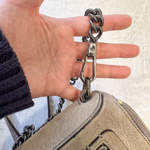 Rebecca Minkoff Avery Gray Tan Leather Suede Zip Crossbody Shoulder Bag Clutch - Picture 9 of 12